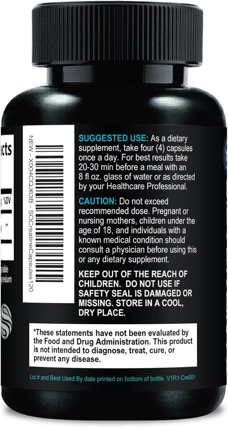 Creatine Monohydrate 3000Mg per Serving - 3X Strength Micronized Creatine Powder - Supports Lean Muscle, Strength, Energy, & Endurance - All Natural Supplement, Non-Gmo, Bottled in USA - 60 Capsules