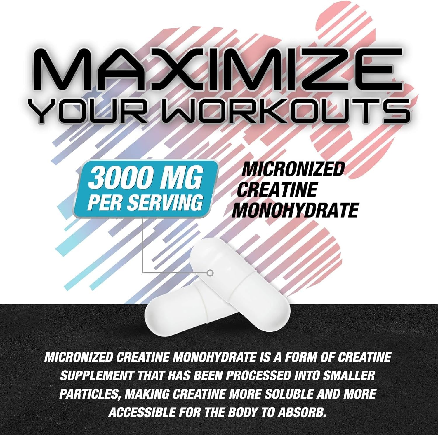 Creatine Monohydrate 3000Mg per Serving - 3X Strength Micronized Creatine Powder - Supports Lean Muscle, Strength, Energy, & Endurance - All Natural Supplement, Non-Gmo, Bottled in USA - 60 Capsules