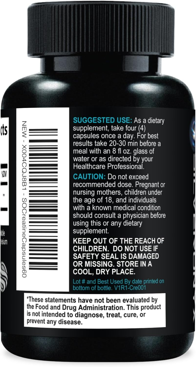 Creatine Monohydrate 3000Mg per Serving - 3X Strength Micronized Creatine Powder - Supports Lean Muscle, Strength, Energy, & Endurance - All Natural Supplement, Non-Gmo, Bottled in USA - 60 Capsules